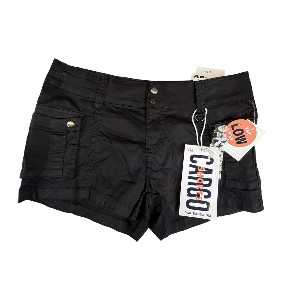 YMI Cargo Shorts Womens 9 Juniors Black Low Rise Cotton Spandex 3 In Inseam